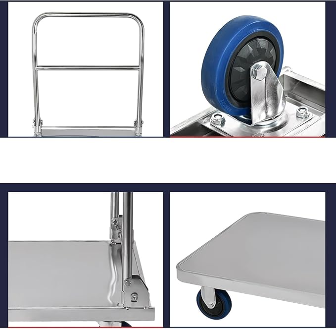 Foldable Push Hand Cart Stainless Steel Platform Truck Foldable Handle Thicken Panel for Luggage Tools Appliances Transport High Bearing Capacity Push Cart Dolly Cart,304