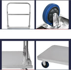 Foldable Push Hand Cart Stainless Steel Platform Truck Foldable Handle Thicken Panel for Luggage Tools Appliances Transport High Bearing Capacity Push Cart Dolly Cart,304