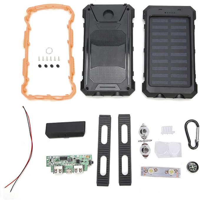 SUNGOOYUE 10000mAh Bank Kit, Portable Outdoor Fast Charger with Dual USB Ports, IP6, for Camping Travel Hiking (Black Orange)