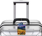 2 Pack Luggage Tags for Suitcases, PU Leather Bag Tag with Privacy Cover Address Card Travel Essentials-Starry Sky Sunflower