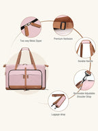 Lekesky Foldable Travel Duffle Bag for Women, Large Duffel Bag with Separate Shoes Compartments & Straps, Carry On Weekend Bag for Women, Hospital, Overnight (Pink, 30L)