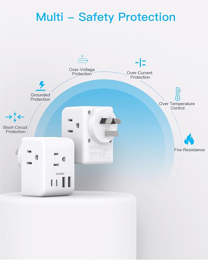 2 Pack Australia New Zealand Power Plug Adapter, Australia Travel Adapter with 3 American Outlets 4 USB Charging Ports (2 USB C), Type I Plug Adapter for US to Australia, Argentina, China