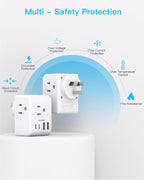 2 Pack Australia New Zealand Power Plug Adapter, Australia Travel Adapter with 3 American Outlets 4 USB Charging Ports (2 USB C), Type I Plug Adapter for US to Australia, Argentina, China