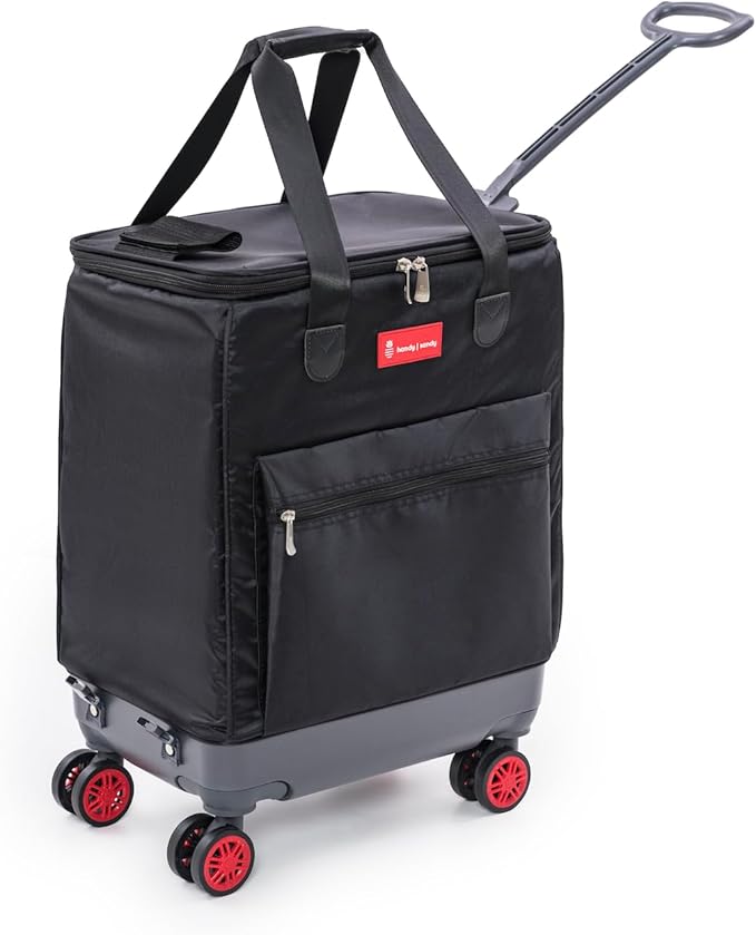 Handy Sandy All-Purpose Roller Bag – Foldable Top-Opening Tote on Wheels with Zipper Closure, 8 Spinner Wheels, Lightweight & Durable – Travel, Groceries, Laundry, Work, Everyday Hauling - Patent- Red