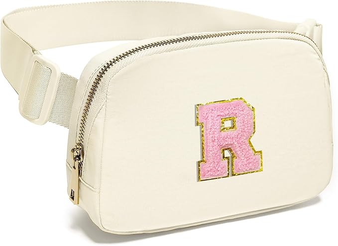 Gitus Personalized Gifts Birthday Gifts for Girls Fanny Pack Cross Body Bags with Initial Letter Preppy Stuff Gifts for Her Girlfriend Wife Sister Friends Mom (Ivory-R)