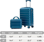 Kids Luggage Sets for Girls, 2 Piece Luggage Set, 20 Inch Rotating Wheel Suitcase with 14 Inch Cosmetic Case, Lightweight Hardshell Suitcase with 360° Spinner Wheels for Travel (Blue)
