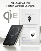 Kuulaa 0.5" Magsafe Portable Charger, 10000mAh Magnetic Power Bank & Slim Battery Pack - Qi2 Certified 15W Wireless Charging with 20W USB-C PD for iPhone 17/16/15/14/13/12 Pro/Air Series