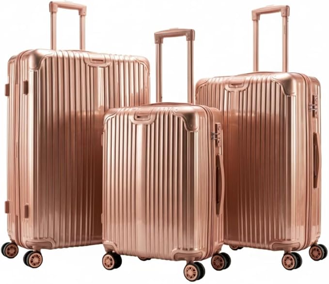 Gabbiano 9060 3 Piece ABS Luggage Set – Expandable Hardshell Suitcase with Add-A-Bag Strap, TSA Lock & 8-Wheel Spinners – Lightweight (20" Carry On, 26" Medium, 30" Large) (Rose Gold, 3-Piece set)