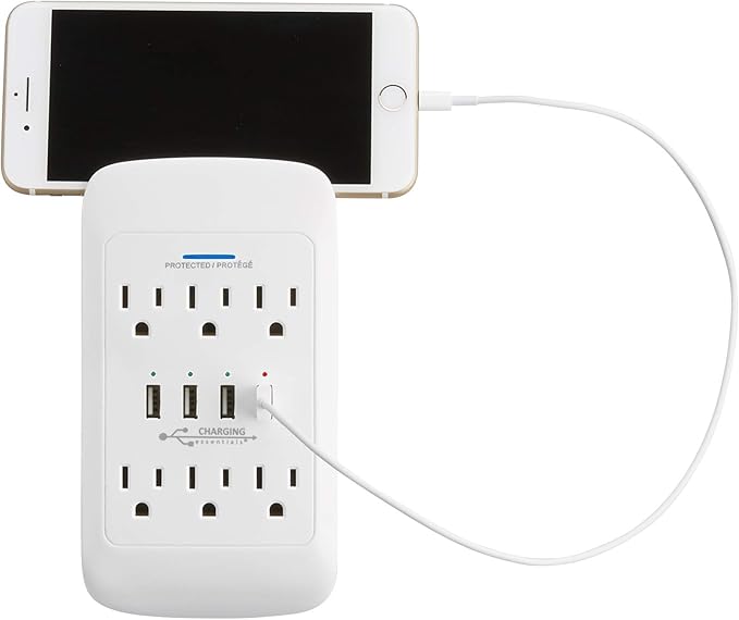 6 AC Outlets + 4 USB Ports Wall Tap Charging Station with Device Shelf