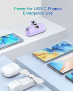 Kuulaa Portable Charger USB C with Built-in USB-C Plug, 5000mAh PD20W Fast Charging Power Bank, LCD Digital Display Battery Pack for iPhone 15/16/17,Samsung S22/S23 & Android (Purple)