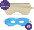 ASUTRA Silk Eye Pillow for Sleep, Champagne - Filled w/Lavender Buds & Flax Seeds, Weighted Eye Mask, Meditation & Light Blocking Blindfold, Cooling Gel Mask Included