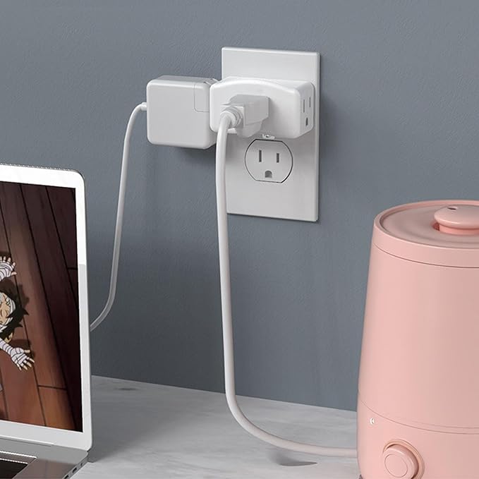 ETL Listed 3 Prong to 2 Prong Grounded Adapter, FiiMan 3 Pin to 2 Pin Polarized Plug Extender Power Strip Triple Outlet Converter, 3-Sided Outlets Wall Plug Splitter for Household Appliances,White(2)