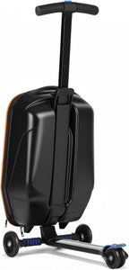Scooter Luggage For Kids & Adults， Hardside Ride On Suitcase For Kids Ages 4-15 Multifunctional Lightweight Foldable Carry On Luggage With Wheels Ride On For Children Teenagers（Orange）