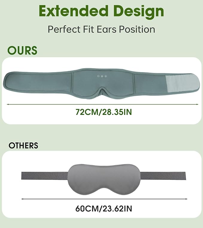 Bamboo Cotton Large Sleep Mask with Bluetooth Wireless Headphones - Blackout Eye Mask for Sleeping 3D Contoured Sleep Eye Cover Headband Ear Plugs Low Noise Hook for Men Women Better Experience (Grey)