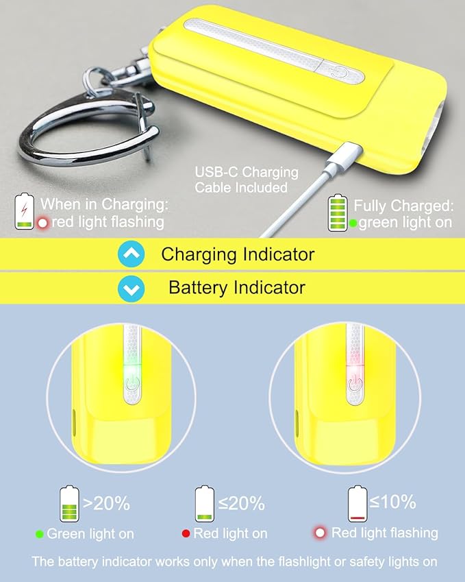 Personal Alarm for Women, Rechargeable with Safety Lights & Low Battery Notice, 130dB Siren with LED Flashlight Strobe Light for Emergency, Dual Light Sources Safety Keychain