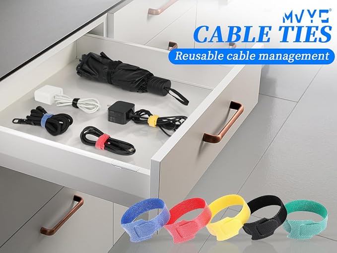 MVYC 150PCS 8 Inch Cable Ties Reusable Multi-Purpose Wire Ties Cord Organizer Adjustable Cable Management 5 Colors