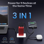 128W USB C Wall Charger,GaN III 3-Port Fast Charging Station,PD QC Foldable Charger Block Portable 65W Laptop Adapter for MacBook Pro/Air,iPad Pro,Galaxy S23,Dell XPS 13,iPhone 17/16/Pro etc