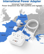 PD30W European Travel Plug Adapter, International Power Adapter with 3 Outlets 2 USB-C and 2 USB-A Fast Charger, Universal Travel Adapter with 3ft Extension Cord for EU US UK Europe France Spain