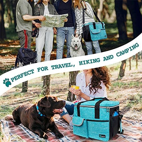 PetAmi Dog Travel Bag, Travel Pet Bag Organizer, Dog Food Travel Bag with Container Collapsible Bowls, Pet Travel Supplies Gift Accessories for Weekend Camping, Puppy Cat Diaper Bag, Teal Blue Medium