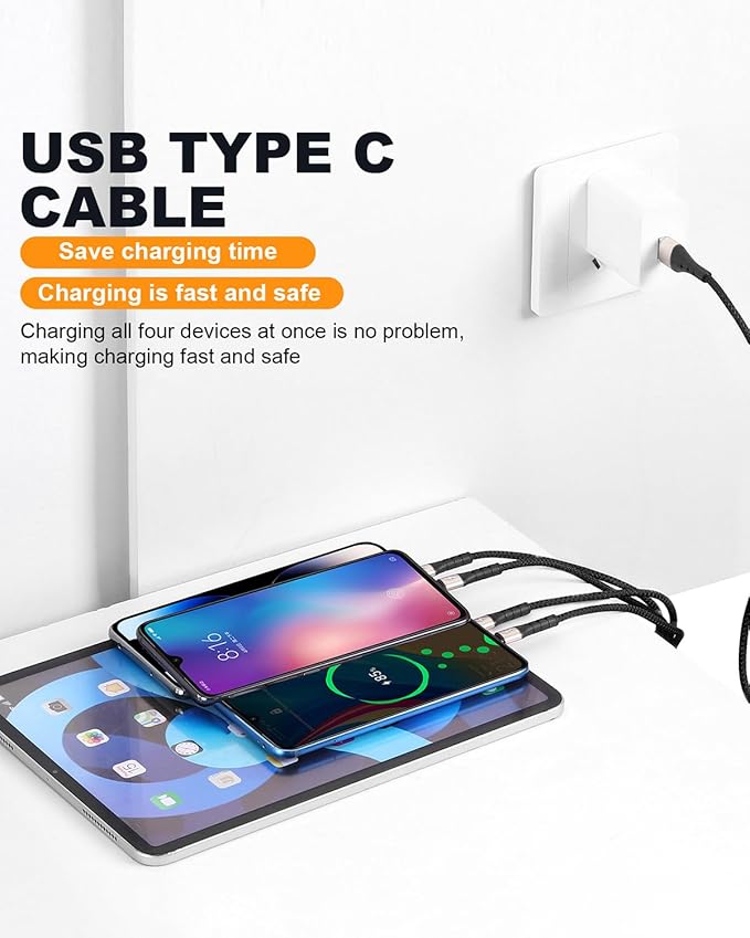 SIQIWO Multi USB C Cable Fast Charging, [4FT/2 Pack] QC 3.0(3A) USB C Splitter Cable, 4 in 1 Charger Cord with 4 Type C Ports, for iPhone 17/16/15 Series, iPad Air/Pro, Samsung Galaxy S25, Pixel, PS5
