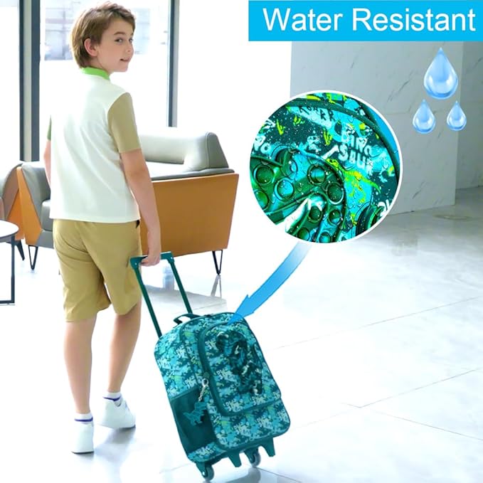 Kids Suitcases for Boys, Cute Dinosaur Luggage Rolling with Wheels, kids carry on luggage for Children Toddler Elementary - Green