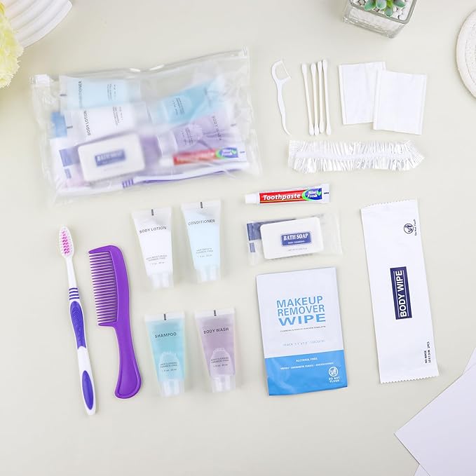 Pack of 10 Basic Toiletry Kits, Individually Packed, Personal Hygiene Kit Bulk Homeless Care Package Supplies, Travel Size Convenience Kits Suitable For Hotel, Home, Camping, Travel