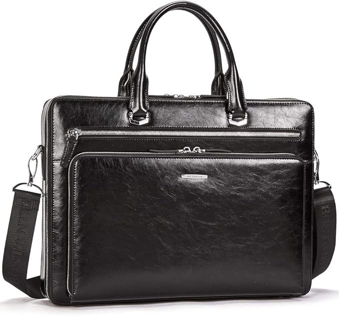 BOSTANTEN Briefcases for Men Messenger Bag Genuine Leather Laptop Bag 15.6 inch Office Work Tote for Buisness Travel