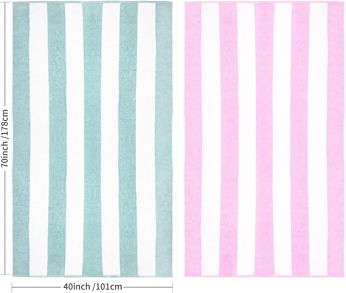 CLOWOOD Plush Oversized Beach Towel - Cotton 40 x 70 Inch Large Thick Aqua Striped Cabana Pool Swimming Towel
