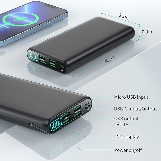 Portable Charger 38800mAh Power Bank with 5 Outputs & 2 Inputs,PD USB C In&Out Fast Phone Charging External Battery Pack Backup,Travel Essential Outdoor for iPhone 17/16/15,Android Samsung Galaxy etc
