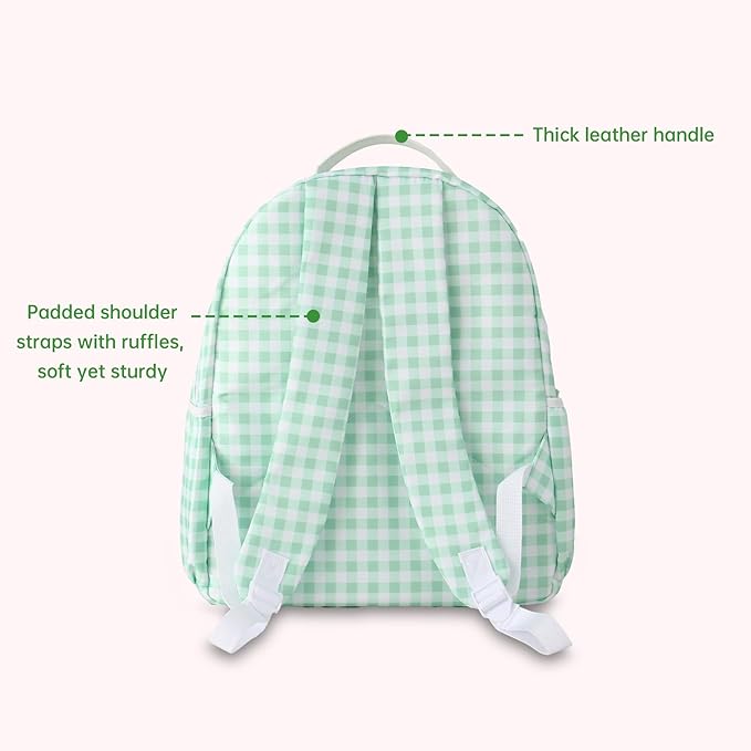 DYSHAYEN Gingham Kids Backpack,15 Inch School Backpack for Girls Boys,Kindergarten Large Bookbag Age 5-8 for Birthday Gifts School Overnight (Green)