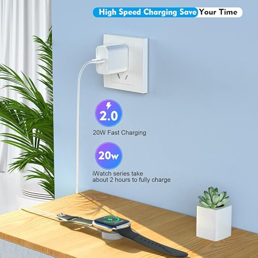 Fast Charger for Apple Watch Charger, USB C 20W iPhone Watch Charger Plug Adapter & Long 6.6FT iWatch Portable Wireless Fast Charging Cable Cord Compatible with Apple Watch Series 9/8/7/SE/6/5/4/3/2/1
