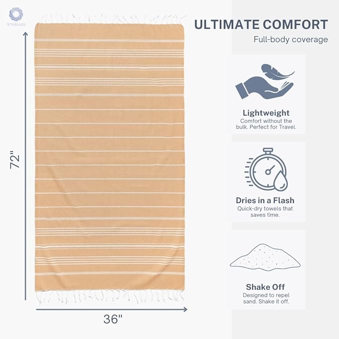 Cotton Turkish Beach Towel with Towels Oversized 36"x72" Pool Absorbent Extra Large Quick Dry Sand Travel Towel (Desert Sand, 2 Pack)