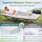ABORON Camping Cot with 2in Memory Foam Mattress, 900LBS Heavy Duty Sleeping Cot for Adults, Extra Wide Sleeping Cot, 1200D Double Layer Oxford Cot for Camping, Guest, Office Nap