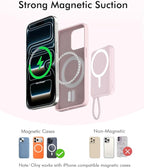 for Magsafe Power Bank, 5000mAh Magnetic Portable Charger with Built-in USB-C Cable, Wireless Battery Pack with 20W PD Fast Charging for iPhone 17/16/15/14/13/12 All Series-Pink