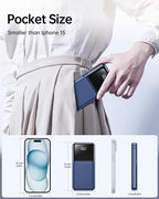 RONEGN Portable Charger with Built in Cable -20000mAh Fast Charging Power Bank USB C Slim 22.5W LED Display Battery Pack 5 Outputs & 3 Inputs for Travel Essentials iPhone Samsung Phones Blue