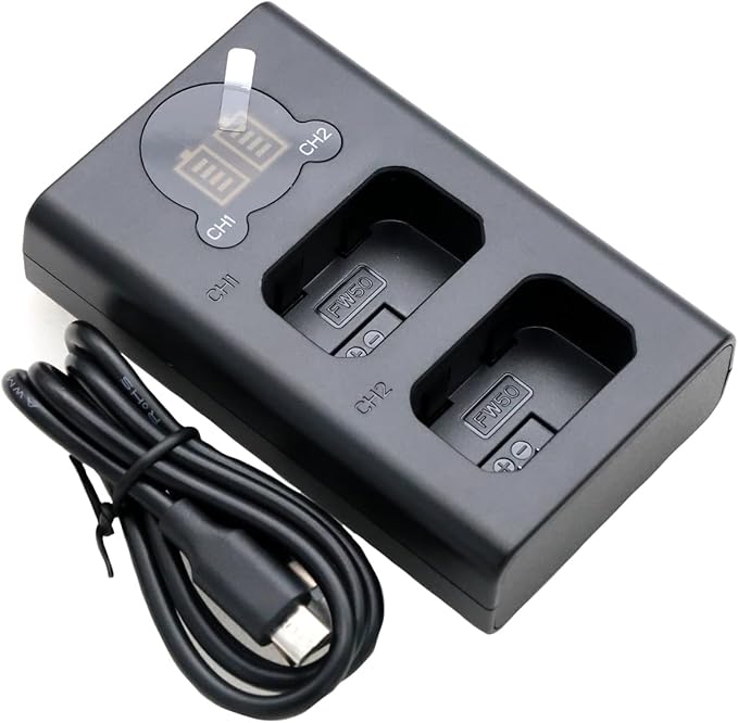DL-FW50 Fast Dual Charger Quick Charge Portable Power Bank for A5100/A6100/A7s2/ZV-E10, NP-FW50/FZ100/FM500H Battery LCD Display