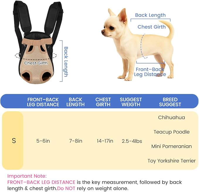 Dog Backpack Carrier, Adjustable Pet Front Carriers, Legs Out Carrying Sling Travel Bag for Small Medium Dogs 2.5-4 Lbs, Soft Wearable Puppy Chest Carry Backpacks for Walking/Hiking/Camping/Traveling