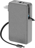 myCharge RetractaCharger 10000mAh Portable Charger Power Bank with 28-Inch Retractable USB-C Cable | Built-in Wall Plug | 30W PD Fast Charging | USB-C & A Ports | Digital Display | Grey