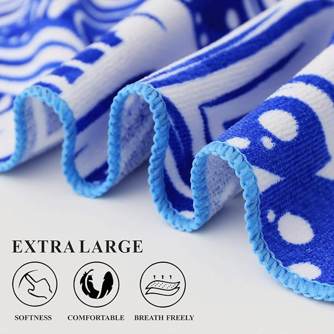 Genovega Oversized Terry Beach Towel 36 x 72 in Soft Extra Large Big Pool Swim Towels for Adults XL Clearance Big Travel Blanket Cruise Vacation Accessories Mandala Blue Essentials Lounge Chair Cover