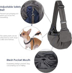 Lukovee Dog Sling Carrier, Hard Bottom Support & Adjustable Soft Padded Shoudler Strap Dog Slings for Small Dogs, Dog Purse with Drawstring Mesh Opening & Zipper Pockets for Puppy Cat Pet (Grey)