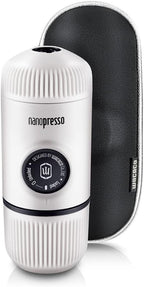WACACO Nanopresso Portable Espresso Maker Bundled with Protective Case, Upgrade Version of Minipresso, Mini Travel Coffee Machine, Perfect for Camping, Travel and Office (New Elements Chill White)