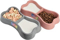 Set of 2 Lightweight Small Dog Puppy Cat Food and Water Bowls 6 oz Double Pink Plastic Portable Outdoor Travel Dish (Pink and Gray Set)
