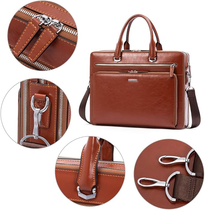 BOSTANTEN Briefcases for Men Messenger Bag Genuine Leather Laptop Bag 15.6 inch Office Work Tote for Buisness Travel