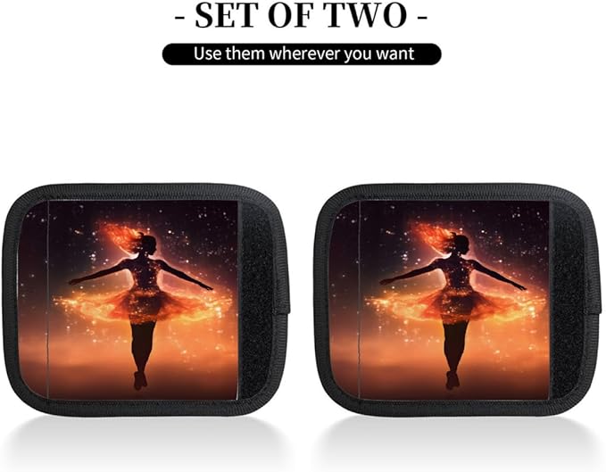 Abstract Modern Woman Fire 2 Pack Luggage Handle Wrap Set of Neoprene Luggage Tags for Suitcases Bag Strap Wrap Cover Travel Airplane Accessories Covers Markers Sleeve Grips Identifiers Cruise