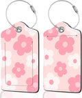 2Pack Luggage Tags for Suitcases, Cute Unique Pu Leather Cruise Luggage Tag with Privacy Cover ID Label Address Card and Metal Ring Suitable for Women Men Kids Travel Bag Pink Large Flower