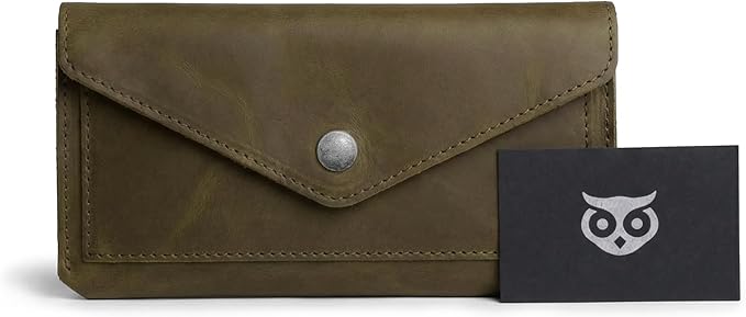 Hide & Drink, Full Grain Leather Large Female Wallet, Travel Organizer for Women, Vintage Money and Card Holder, Handmade, Dark Jade