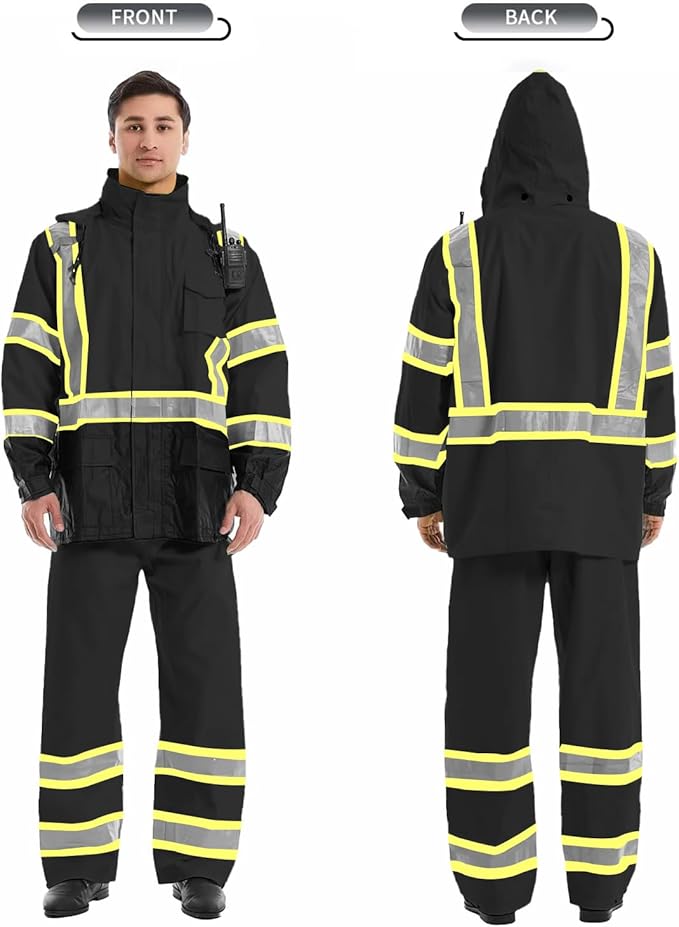 SKSAFETY Hi Vis Safety Rain Jacket for Men, Construction Work Rain Gear Heavy Duty Class 3 Rain Coat Waterproof Lightweight