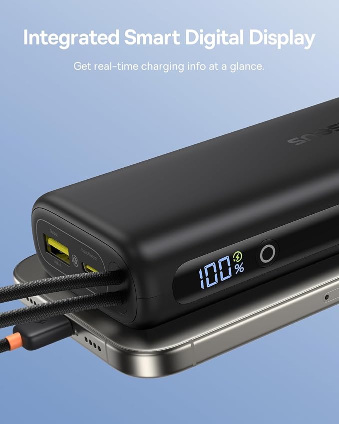 Baseus Mini Power Bank Fast Charging 67W, 10000mAh Small Portable Phone Charger Built-in Dual USB C Braided Cable, Travel Essential Battery Pack for iPhone 17/16/15, iPad, Samsung Galaxy S25/S24 etc.