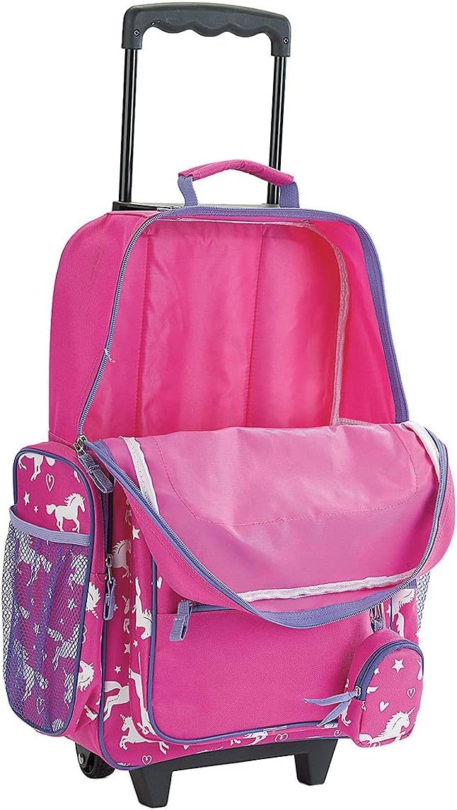 Lillian Vernon Personalized Unicorn Kids Suitcases for Girls, 5-Pocket Rolling Luggage Set, Customizable Travel Carrier on Wheels