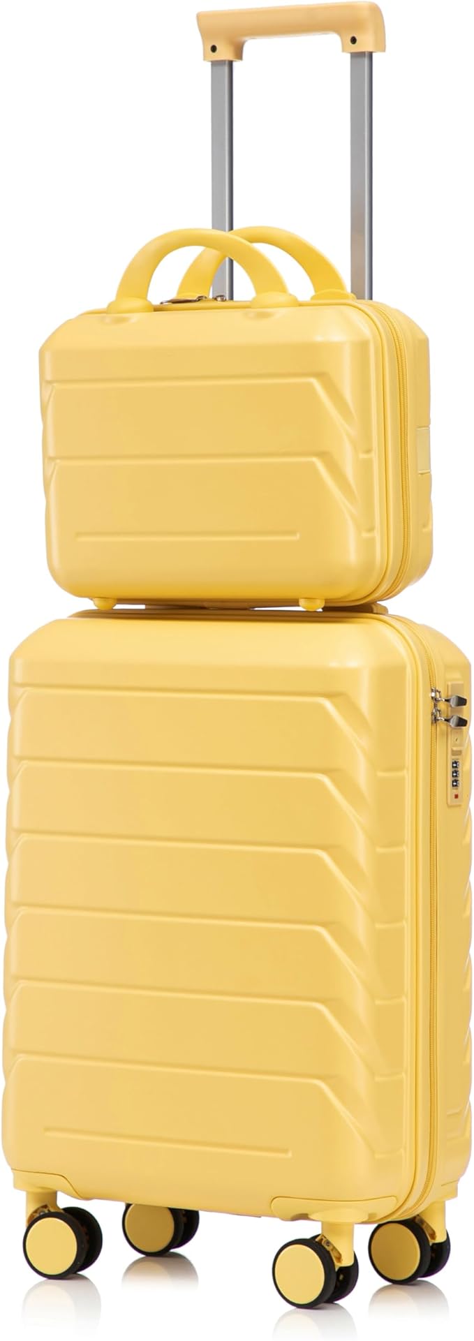 20 Inch Carry on Luggage with 14 Inch Cosmetic Case, 2 Pcs Hardshell Lightweight Durable Spinner Suitcase Set for Travel, Women, Men, TSA Lock, ABS, 20+14 Inch (Yellow)